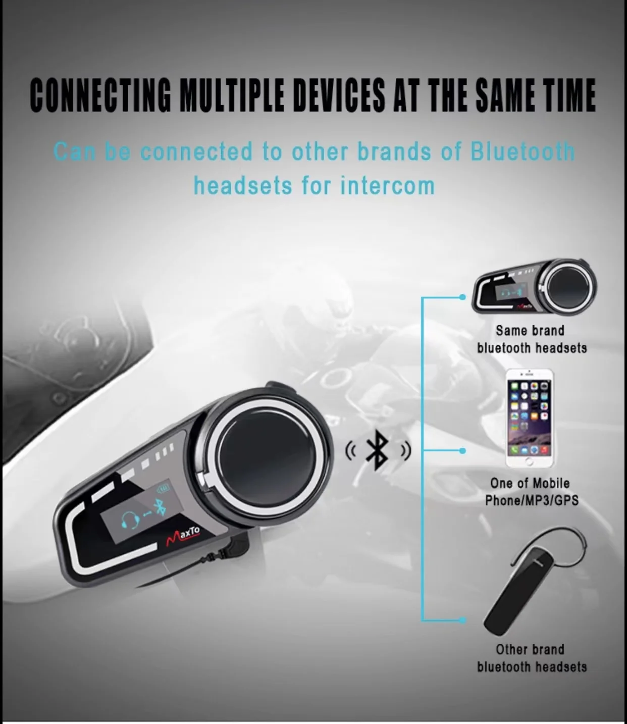 Фото Горячая продажа MaxTo M2c мотоциклетный шлем Bluetooth-гарнитура для внутренней связи с ЖК-дисплеем №2