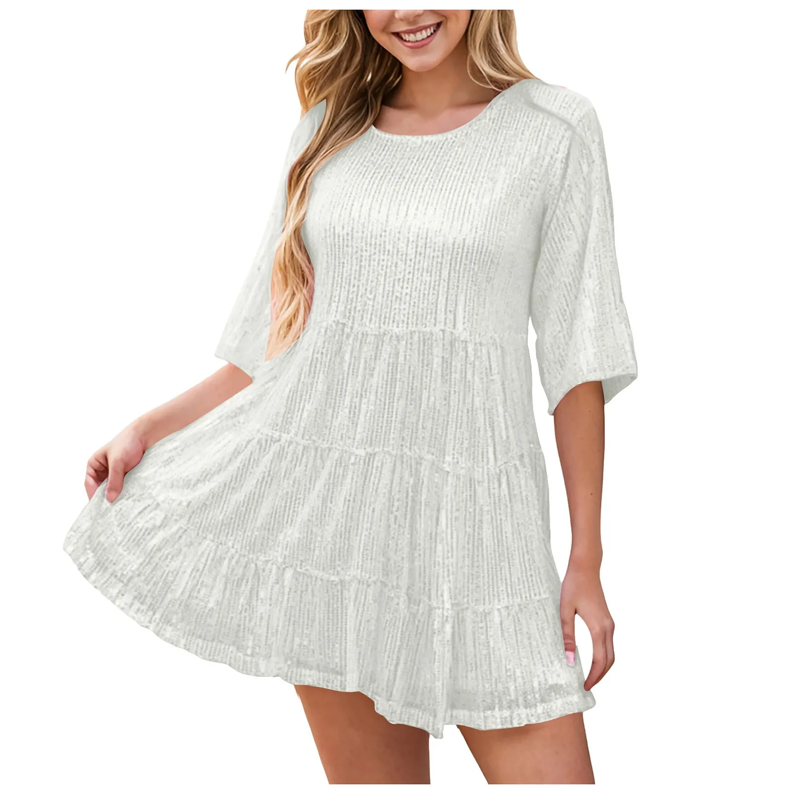 Блестящее блестящее платье с пайетками короткое струящееся многоярусное