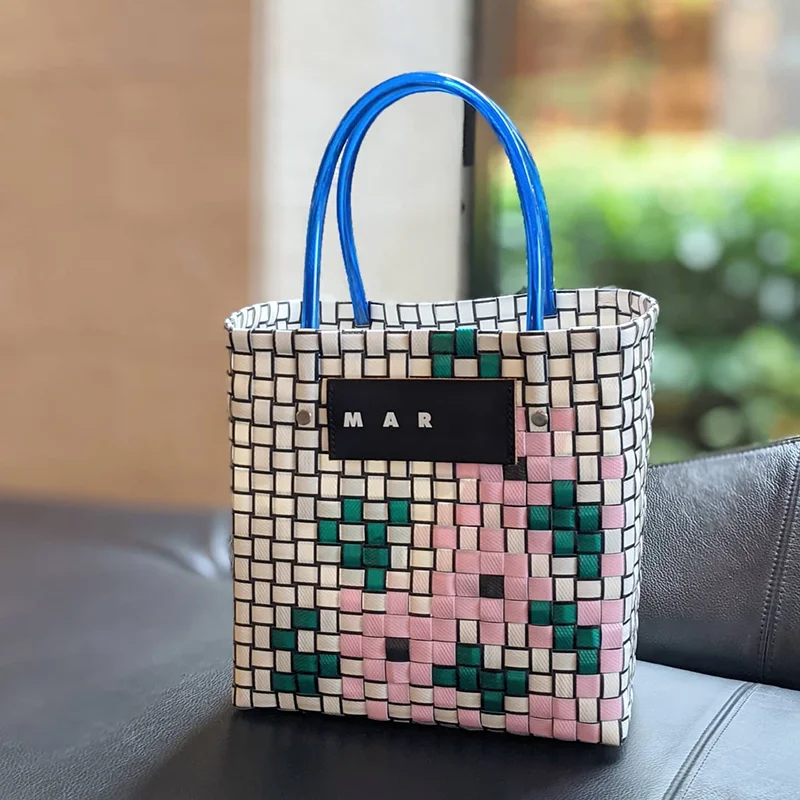 

Designer Tape Woven Handbag 2022 Women Fashion Luxury Fashion Shopper Handbags Tote Beach Boho Femme Trend Hand Bucket Bag