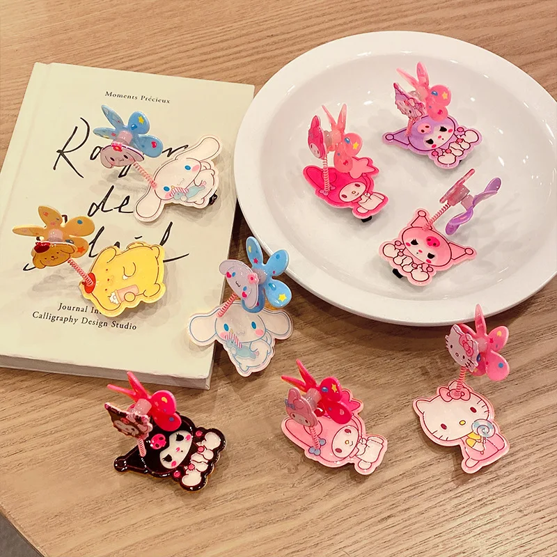 

Kawaii Sanrios Anime Kuromi Melody Cinnamoroll Women Girls Hairpins Fashion Originality Windmill Pinwheel Hair Accessories Gift