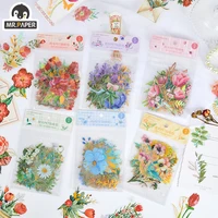 mr paper 6 styles 40pcsbag aesthetic flower bronzing stickers creative literary plant hand account material decorative stickers