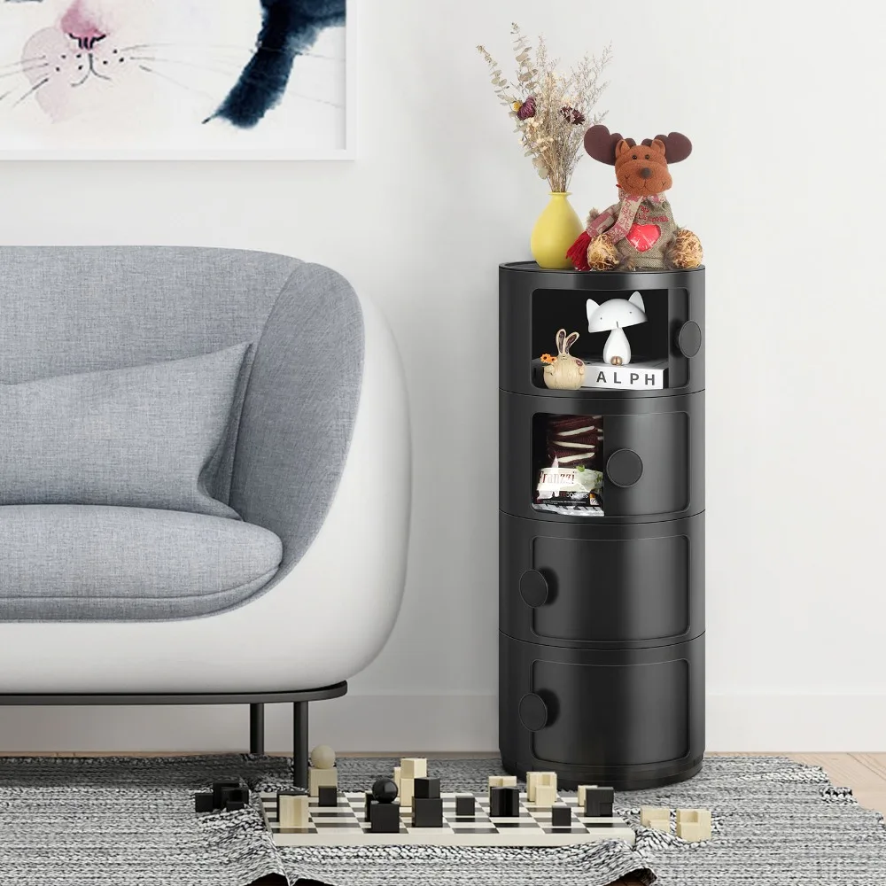 

Современная тумбочка с 4 выдвижными ящиками для спальни, Штабелируемый органайзер для ювелирных изделий, черный