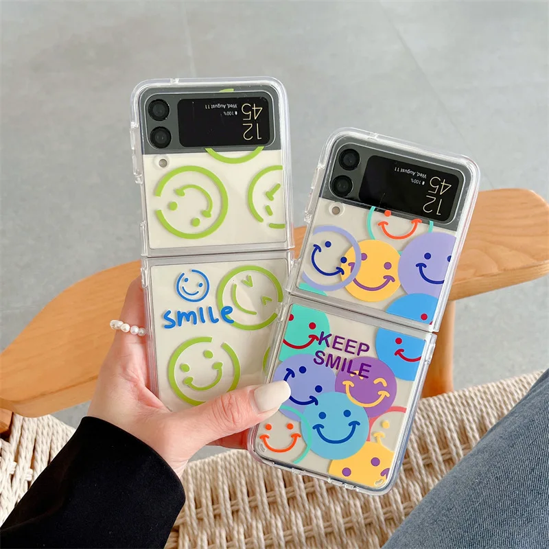 

Keep Smile Colorful Faces Phone Case for Samsung Galaxy Z Flip 3 5G Hard PC Back Cover for ZFlip3 Case Protective Shell