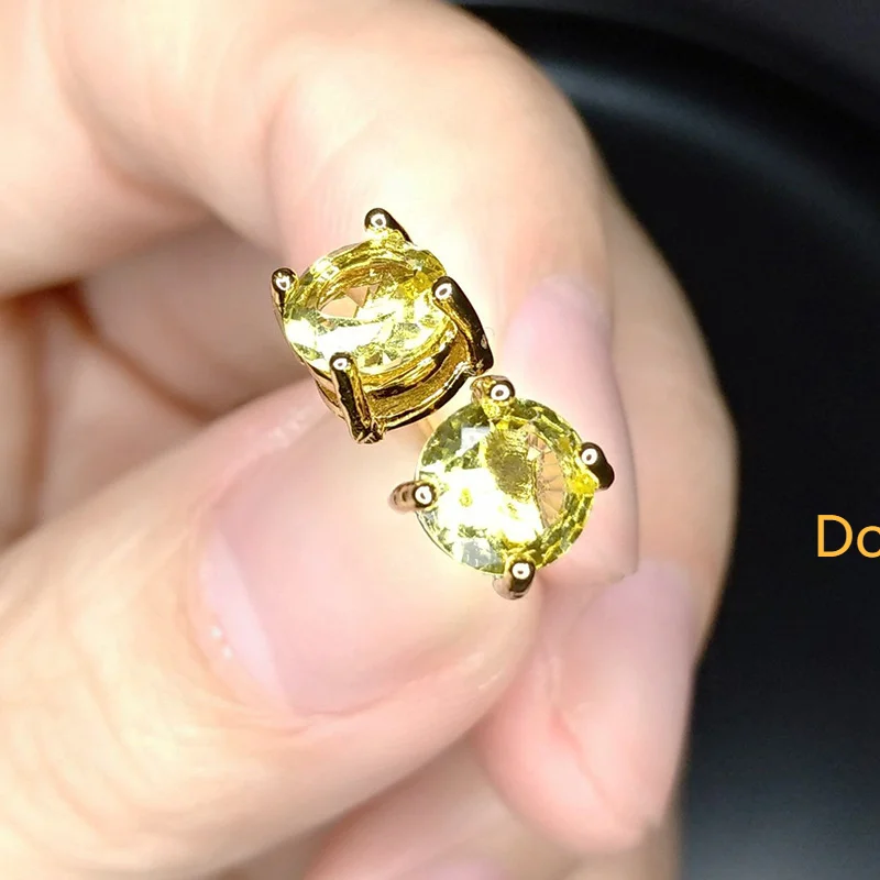 Brazilian Yellow Crystal Earrings Classic Four Claw Yellow Round Earrings Colorful Treasure Yellow Crystal Earrings