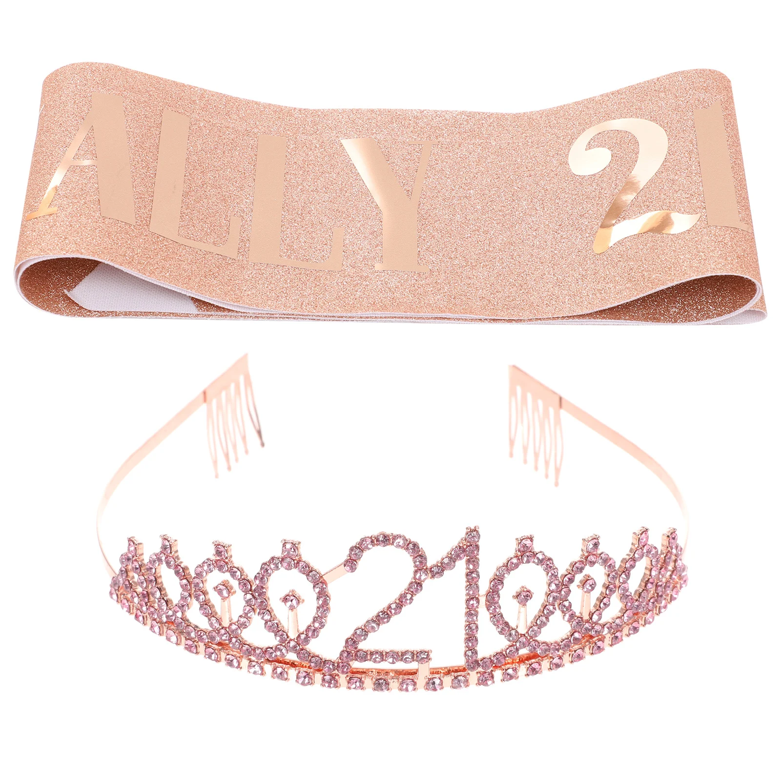 

Sash Birthday Sashes Set 21St Partyrhinestone Rose Gold Girl Tiaras Headband Beauty Pageant Weddingfavors