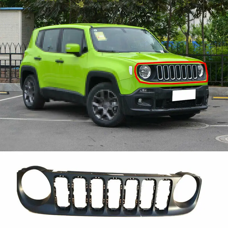 

For Jeep Renegade 2015-18 Black Front Inner Center Mesh Grille Grill Cover Trim