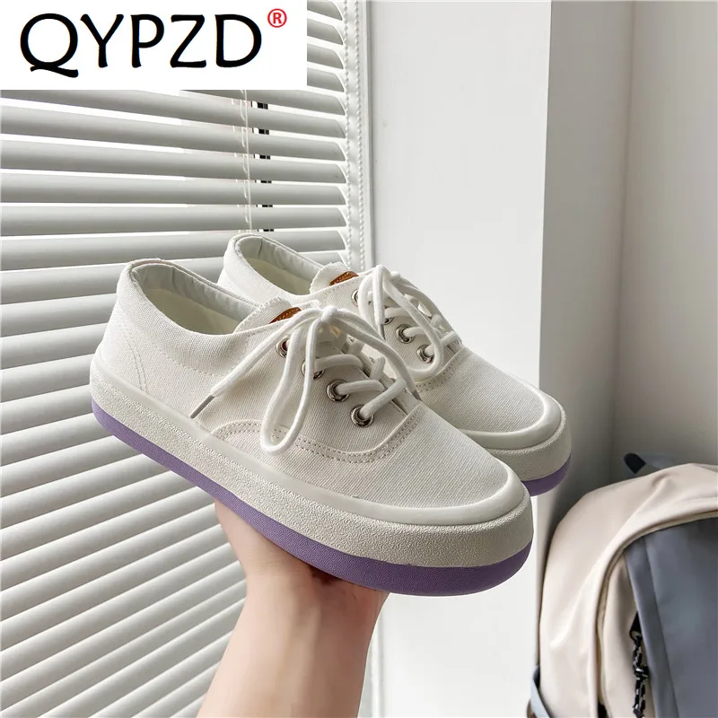 

Women Shoes 2022 New Fashion Spring Canvas Platform Shoes Women's Flats Casual Women Sneakers Breathable White Sneakers female
