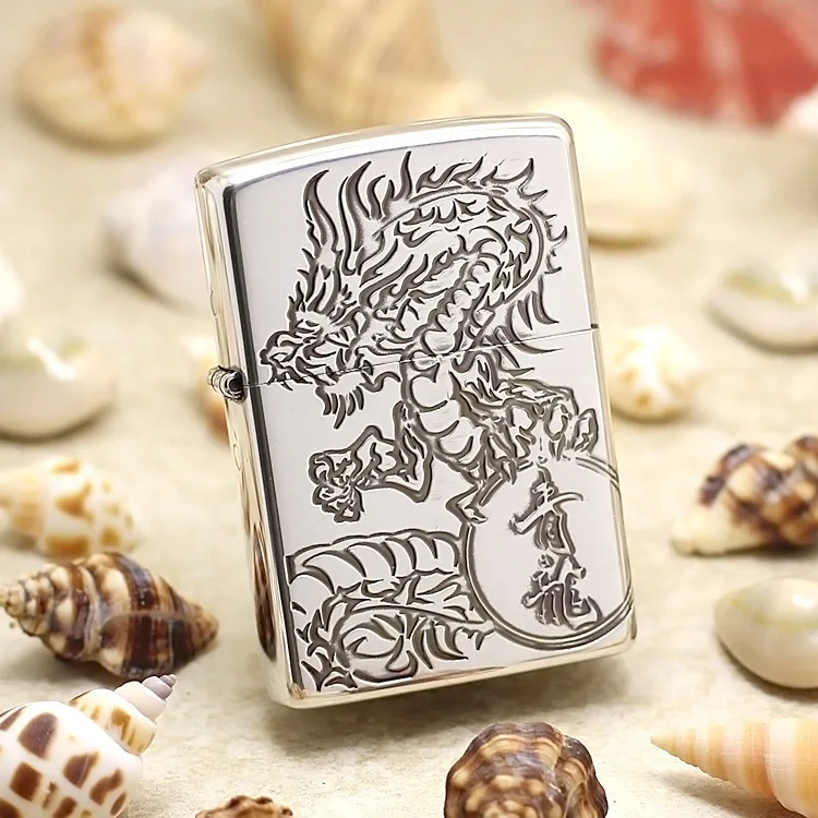 

Genuine Zippo oil lighter copper windproof Silver Chinese Dragon cigarette Kerosene lighters Gift with anti-counterfeiting code