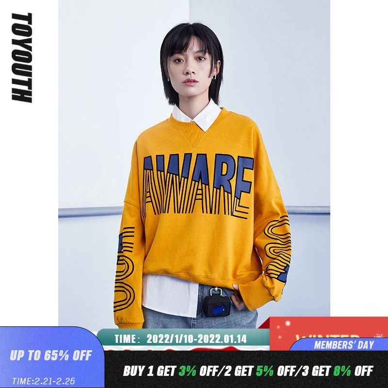 

Toyouth Women Pullovers Sweatshirt 2021 Spring Autumn Long Sleeve Round Neck Loose Letter Print Streetwear Casual Hoodies