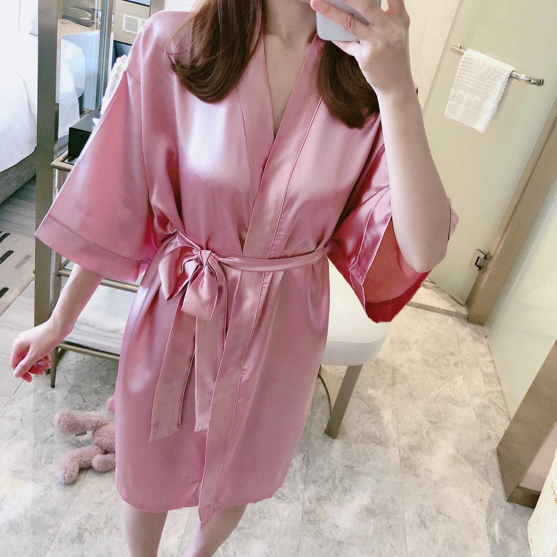 Summer Women's Bathrobe Nightgown Kimono Robes Solid Loungewear Half Sleeve Bridesmaids Gifts Gown for Women Wedding Night Robe