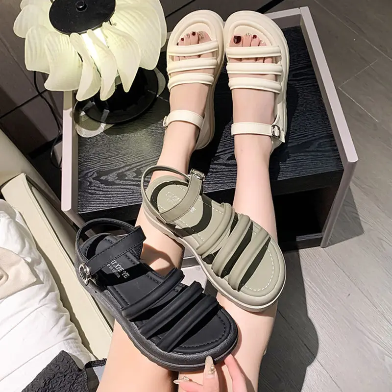 

Женские туфли в стиле ретро, бежевые однотонные туфли на танкетке, универсальные Летние оригинальные черные средние прозрачные модные толс...