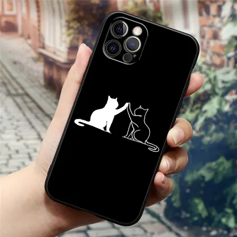 Чехол для телефона Black Cats Cute Cat Hello для Apple iPhone 16, 15, 14, 13, 12, 11 Pro Max XR XS Max 7, 8 Plus SE2, силиконовые чехлы на заднюю панель