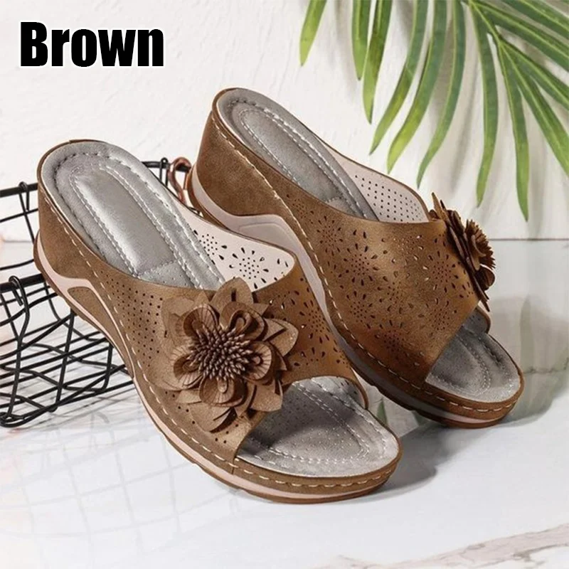 Fashion Women Sandals Summer Fish Mouth Slippers Wedge Slippers with Flower Decorative Shoes Lightweight Slippers Mom Shoes