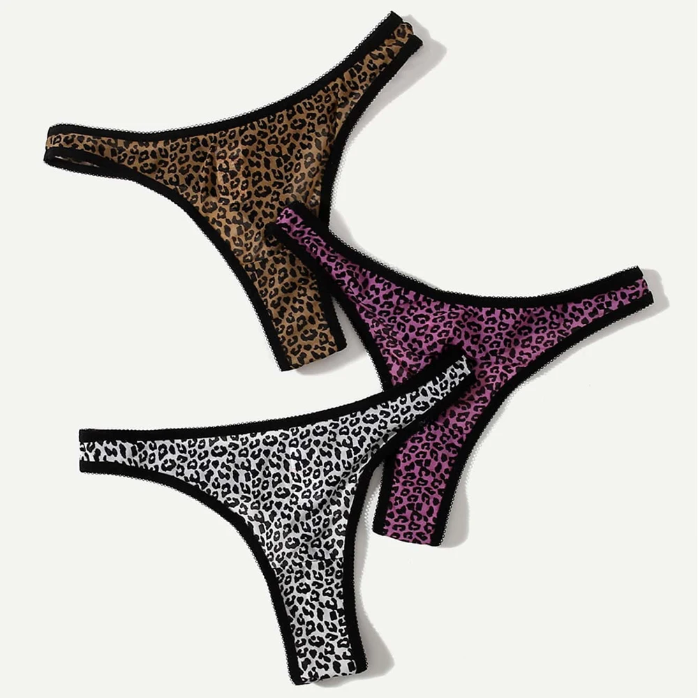 3 шт./упаковка Женские Трусы-стринги с леопардовым принтом
