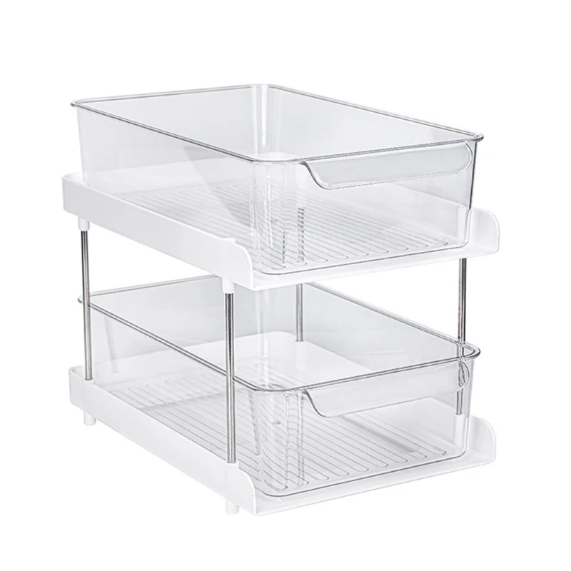

2 Tier Clear Drawer Bins Storage Holder with Handle Removable Drawers Rack for Home Kitchen Bathroom Bedroom Desktop Spice Jar