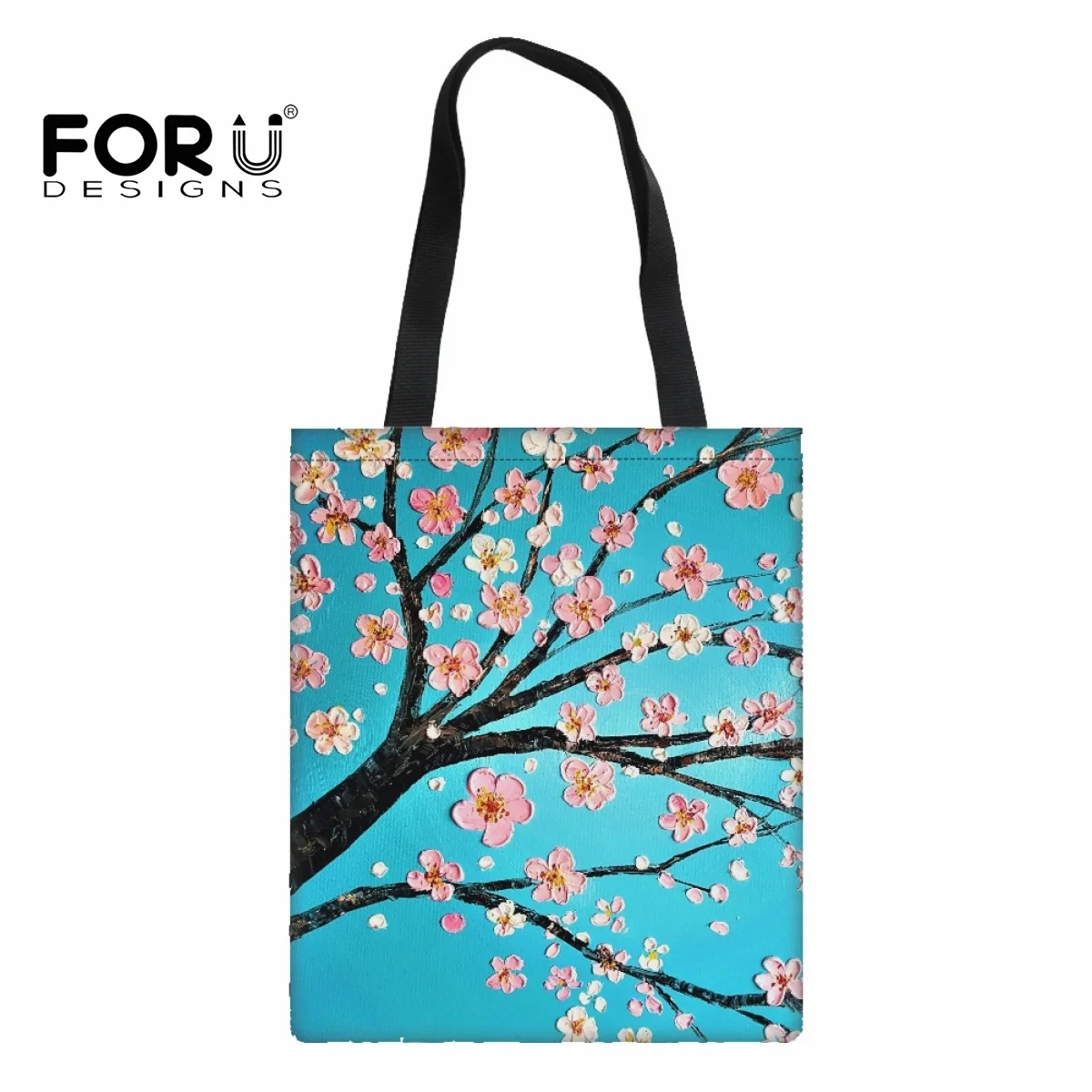 

FORUDESIGNS Shopper Bag Fashion Eco-Friendly Handbags Shoulder Oil Painting Cherry Blossom Print Crossbody Large Capacity Tote