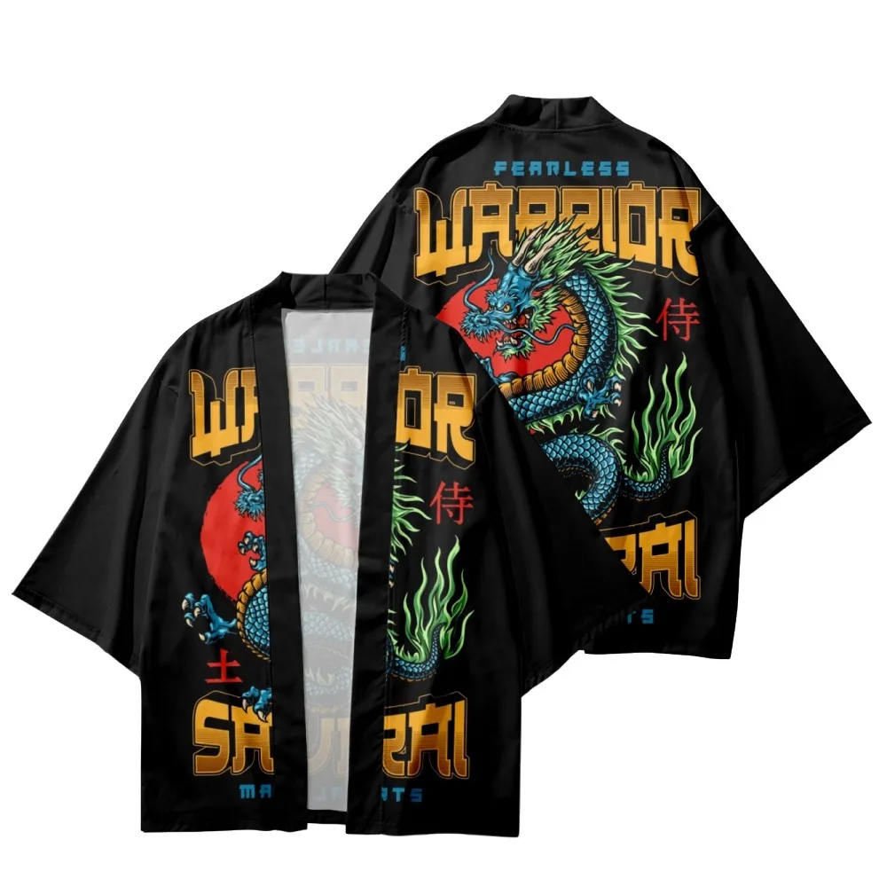 

Japanese Samurai Anime Cardigan Tops Women Men Chinese Dragon Print Haori Harajuku Traditional Kimono Cosplay Yukata