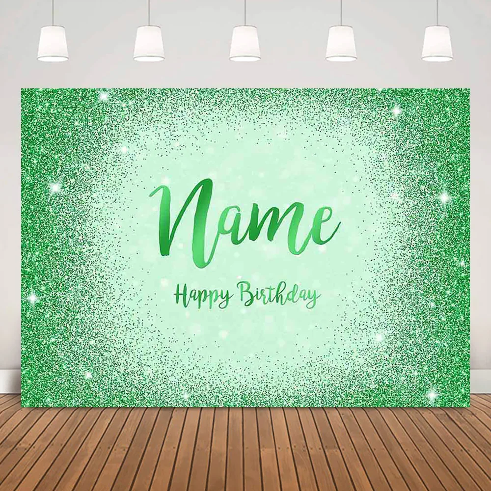 

Зеленый фон с именем «сделай сам» на день рождения для персонального детского дня рождения торт стол Декорации для вечерние блестящие точки принадлежности реквизит