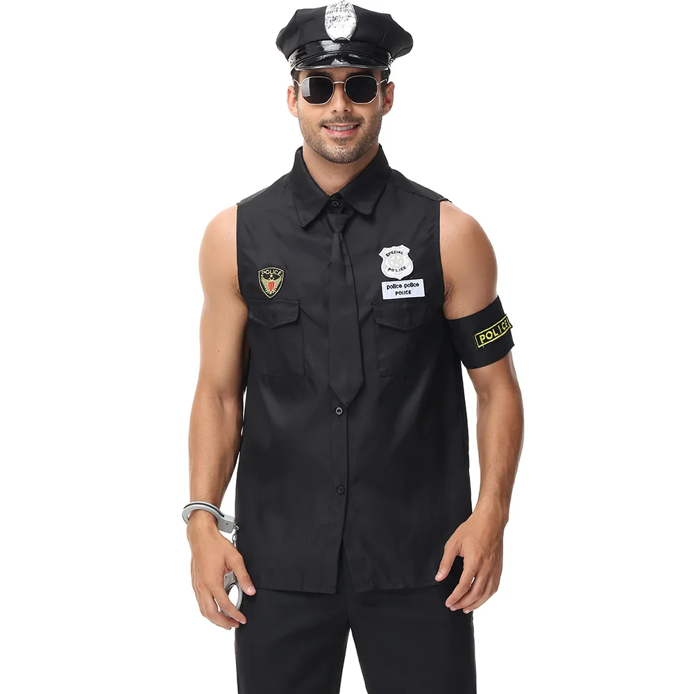 

Men Adult America U.S. Police Dirty Cop Officer Costume Top Shirt Fancy Cosplay Halloween Purim Party Mardi Gras Clothing