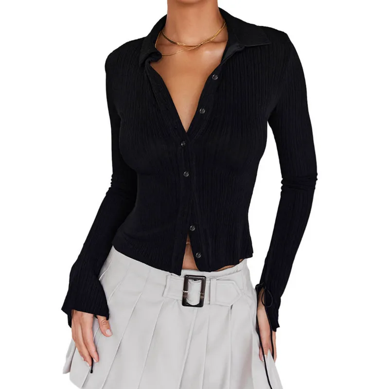 

Женская футболка в стиле Харадзюку, с длинным рукавом и отложным воротником