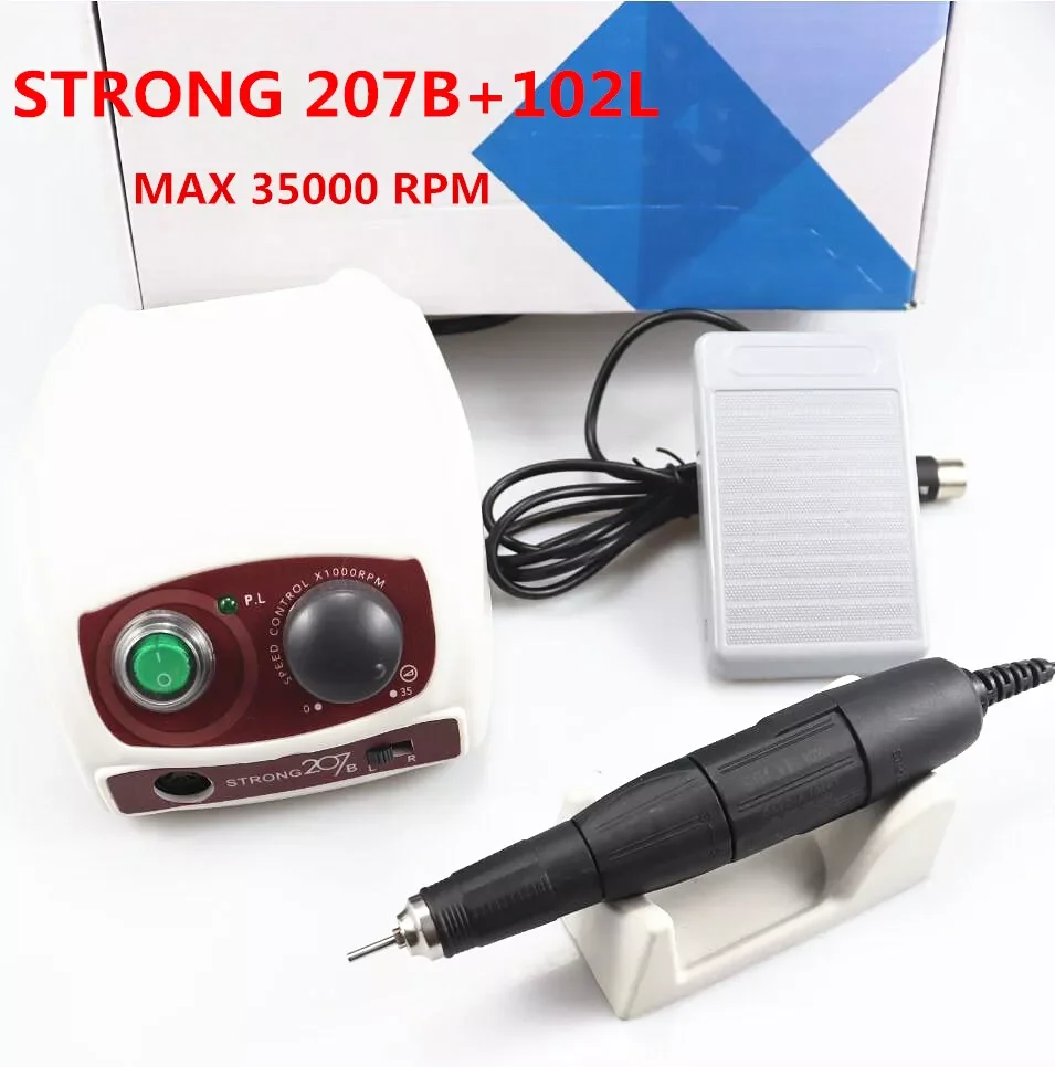 Electric nail drill 35000rpm,  strong 207B  control box 102L 35K handle manicure pedicure nail file, nail art equipment