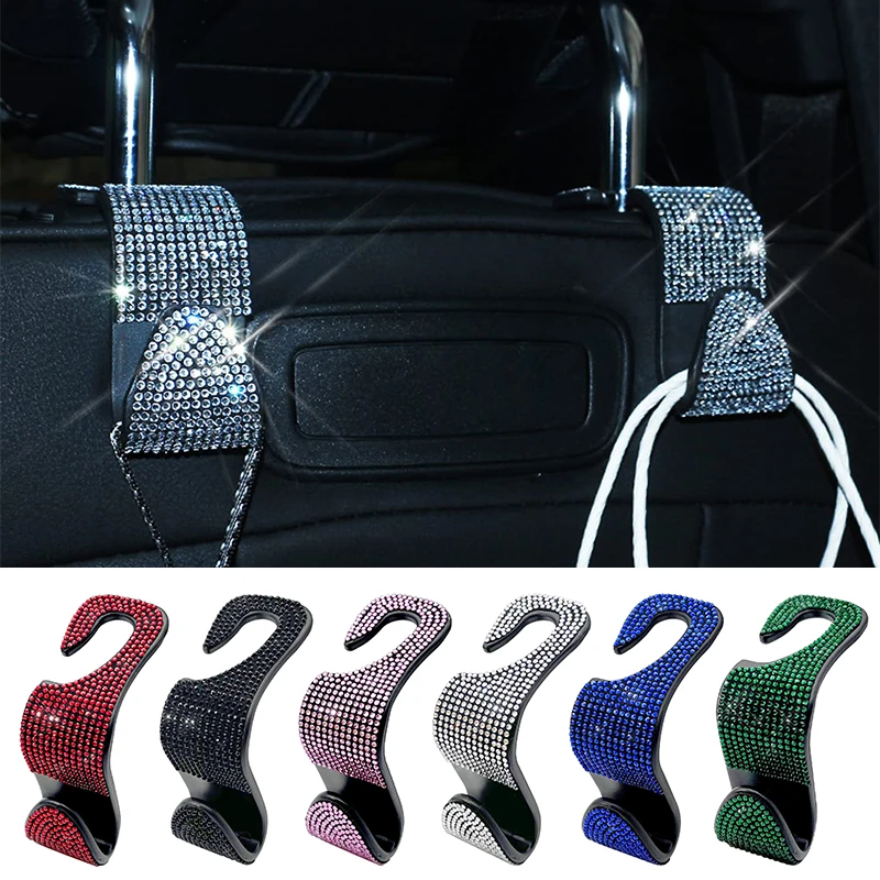 

Rhinestone Car Seat Back Hook Bling Diamond Hanger Auto Back Universal Headrest Mount Storage Holder Car Interior Accessories