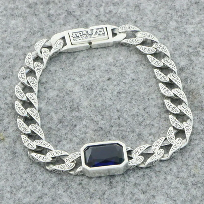 Оригинальный дизайн S925 Стерлинговое Серебро сапфир браслет ручной работы с