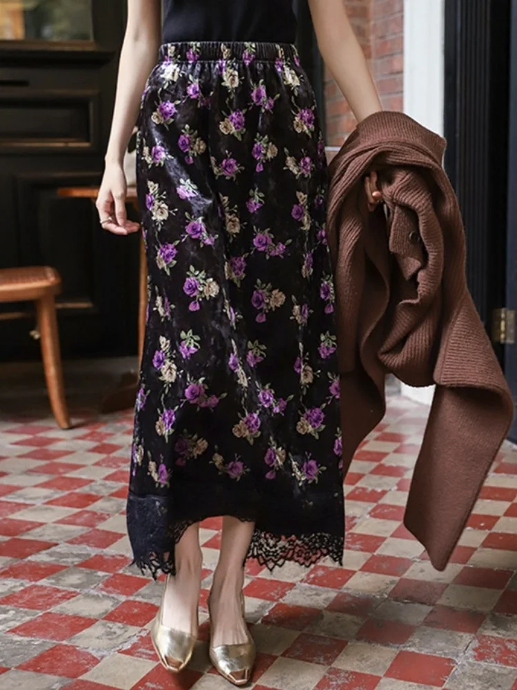 SMTHMA темпераментная элегантная утягивающая бархатная юбка-миди с принтом для