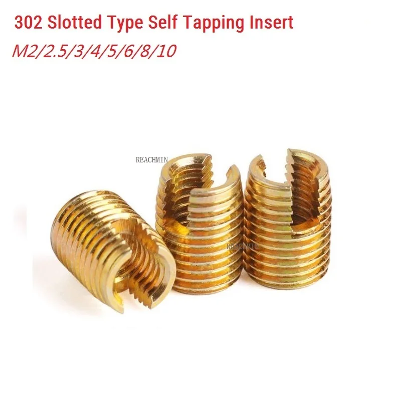 

50/100pcs M2/M3/M4/M5/M6/M8/M10 Galvanized Self Tapping Insert Screws Bushing 302 Slotted Type Wire Thread Insert Repair Nuts