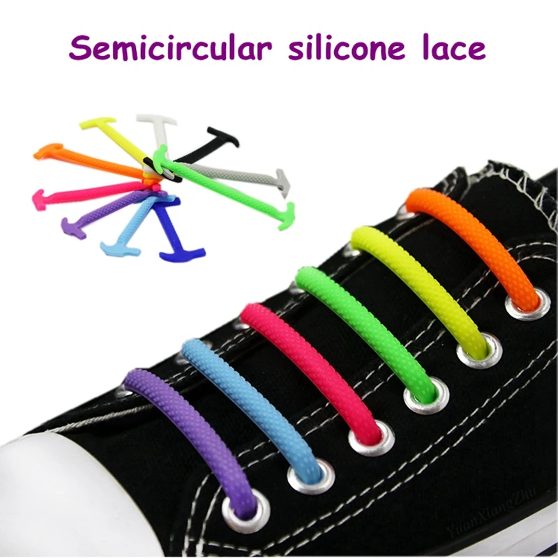 16pcs/Set Silicone No Tie Shoelaces Round Elastic Shoe Laces Best in Sports Fan Shoelaces for Kids and Adults Rubber Lazy Laces