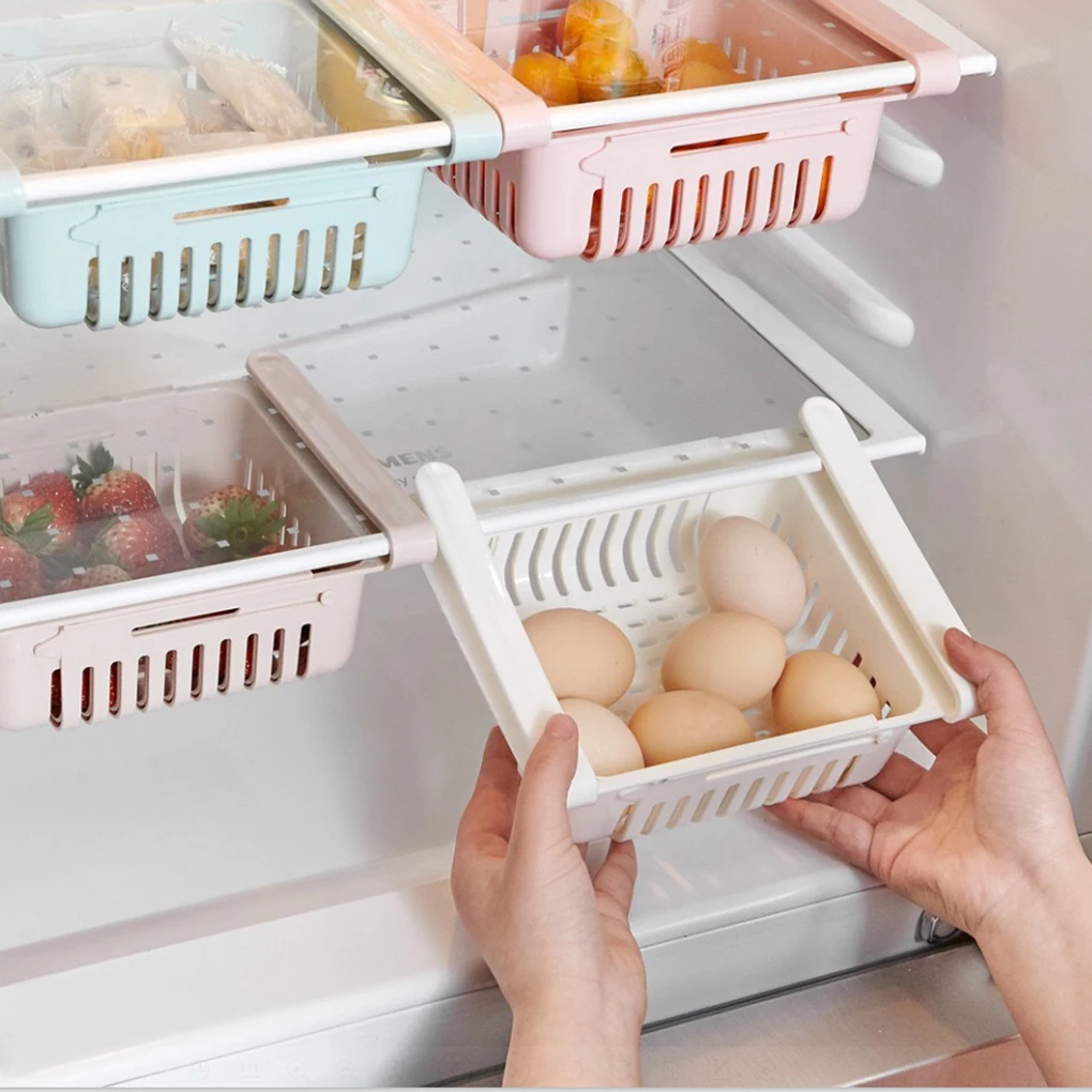 1PC Adjustable And Stretchable Fridge Organizer Fresh Spacer Layer Storage Rack Drawer Basket Refrigerator Pull-out Drawers