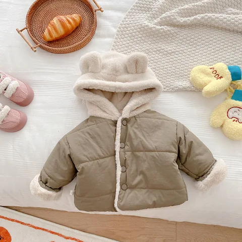 Новинка, Детская Хлопковая одежда, осень-зима, искусственное бархатное утепленное теплое пальто с капюшоном для девочек и мальчиков, Простые Модные топы, куртка