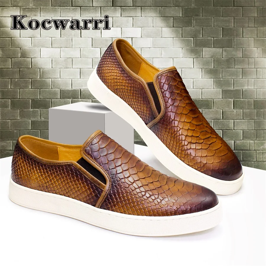 

High-end Leather Men's Shoes Comfortable Flat Casual Shoes Fish Snake Pattern Slip-on Handmade Shoes Office Banquet Men's Shoes