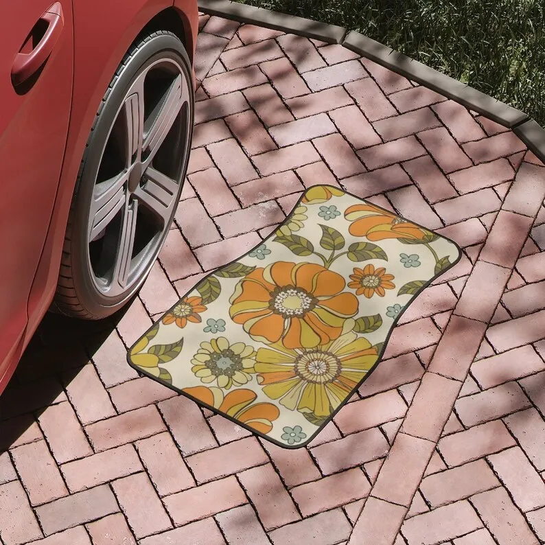 

Автомобильные коврики с цветочным рисунком, напольные коврики в стиле 70-х годов с принтом в стиле ретро, коврики в стиле хиппи для автомобил...