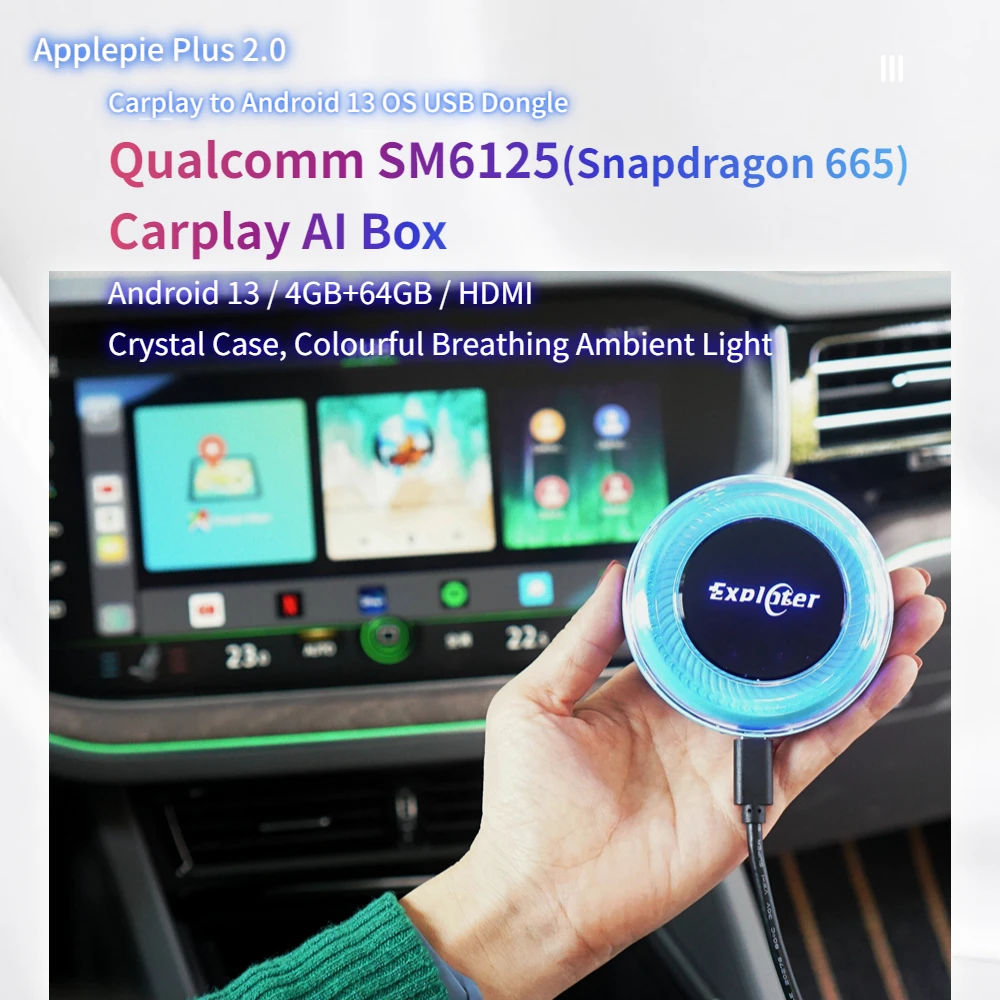Фото Exploter ApplePie Plus2 CarPlay Android 13 8G+128G Беспроводной CarPlay Android Auto с YouTube и Netflix №3