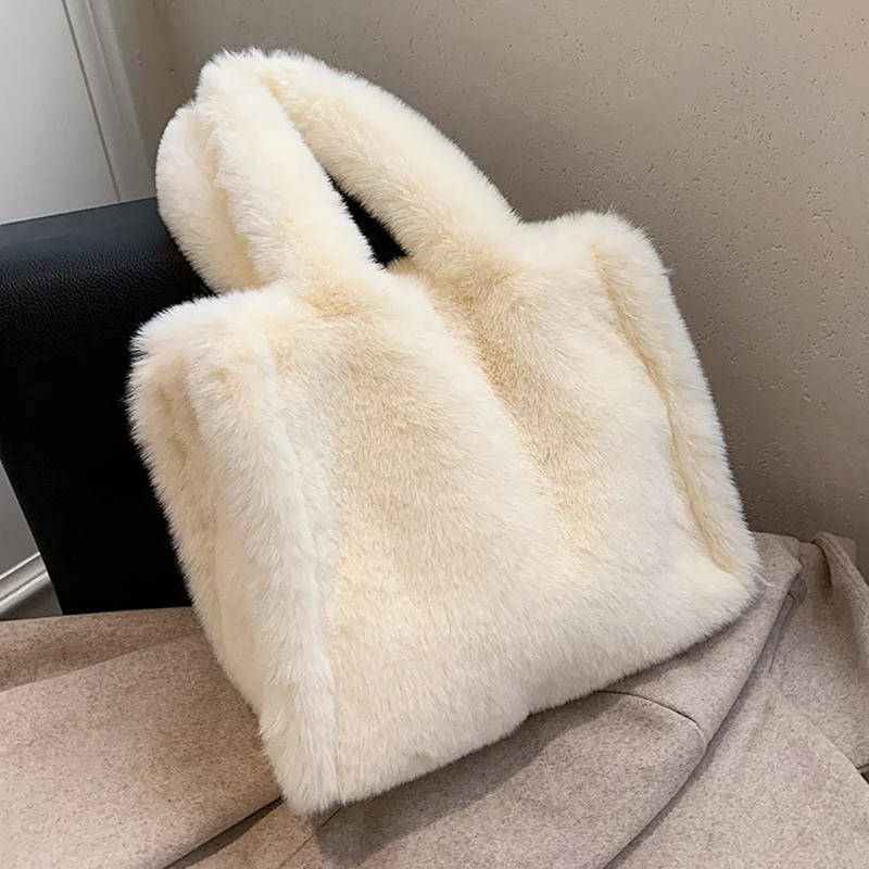 

Fashion New Solid Color Shoulder Underarm Bag Women Plush Soft Autumn Winter Fashion Fluffy Totes Handbag Lady Travel Purse