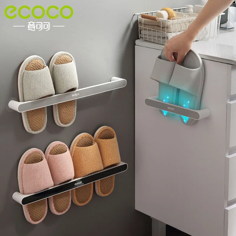 

ECOCO Plastic Space Saving Shoe Rack Storage Organizer 2022 Punch Free Wall Mounted Suction Up Bathroom Hanging Slippers Shelf