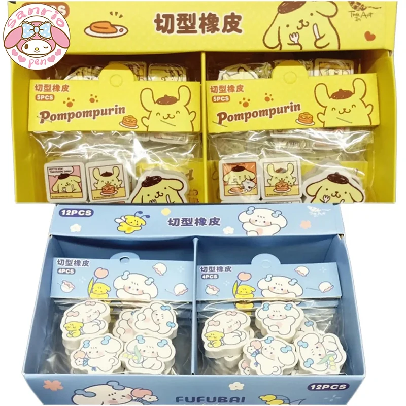 

New Sanrio Eraser 12pcs Bagged Pom Pom Purin Cinnamoroll Kawaii Stationery Eraser Cute Students Learn Stationery Birthday Gifts