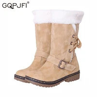 keep warm womens snow boots retro mid boots belt buckle knight boots winter plus fleece cotton shoes womens high top shoes