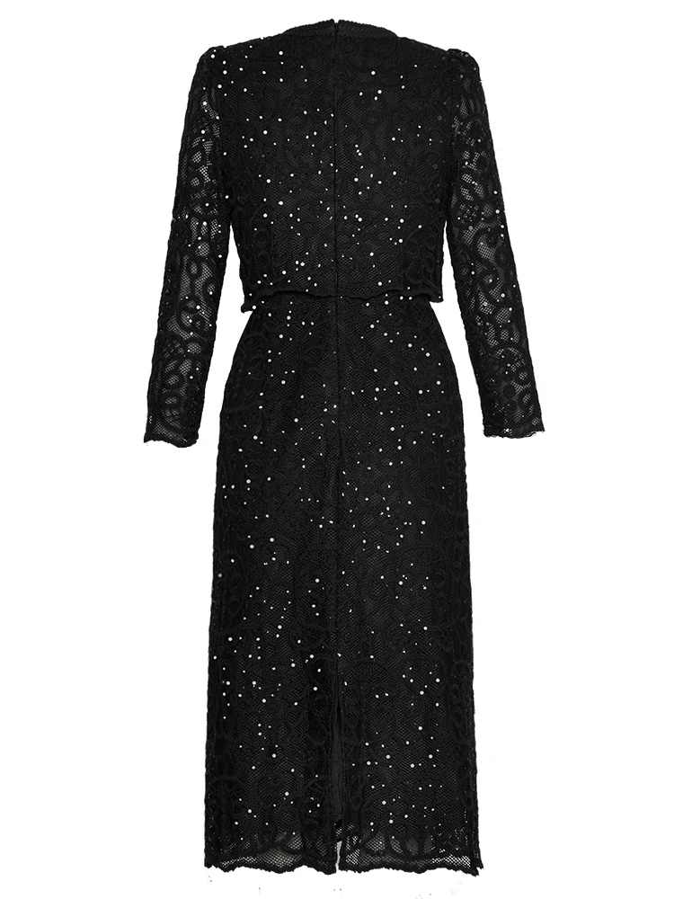 IEQJ с круглым вырезом длинным рукавом пуговицами блестками и карманами