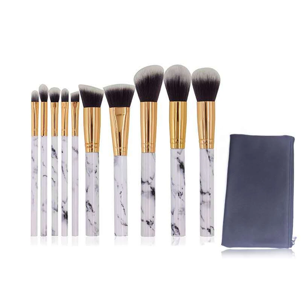 UEE 10 Pcs Marble Makeup Brushes Set Personalized Handle Make Up Black Grey Pink Private Label Brushes Cosmetic Makeup Brush