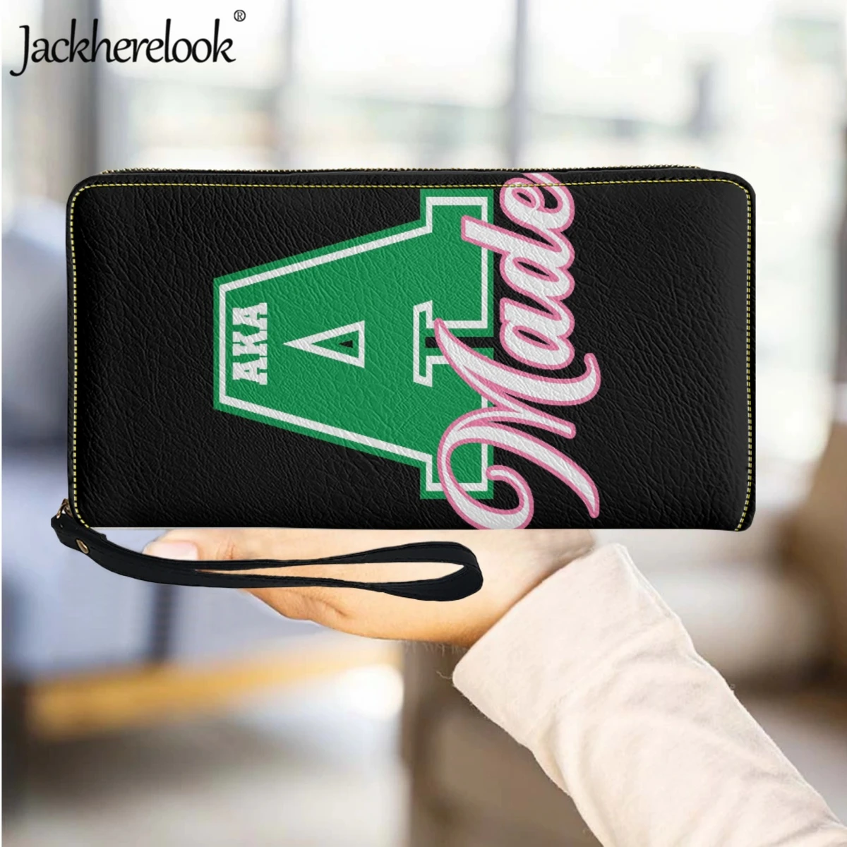 

Jackherelook Alpha Kappa Alpha Sorority женский кожаный кошелек, новый кошелек на запястье, модный трендовый держатель для кредитных карт