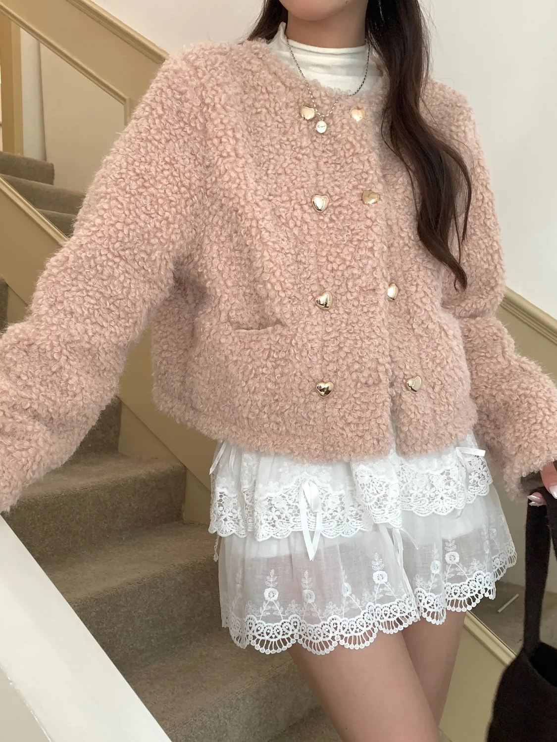 Pphome изящная вьющаяся пряжа короткая верхняя одежда женская осенне-зимняя