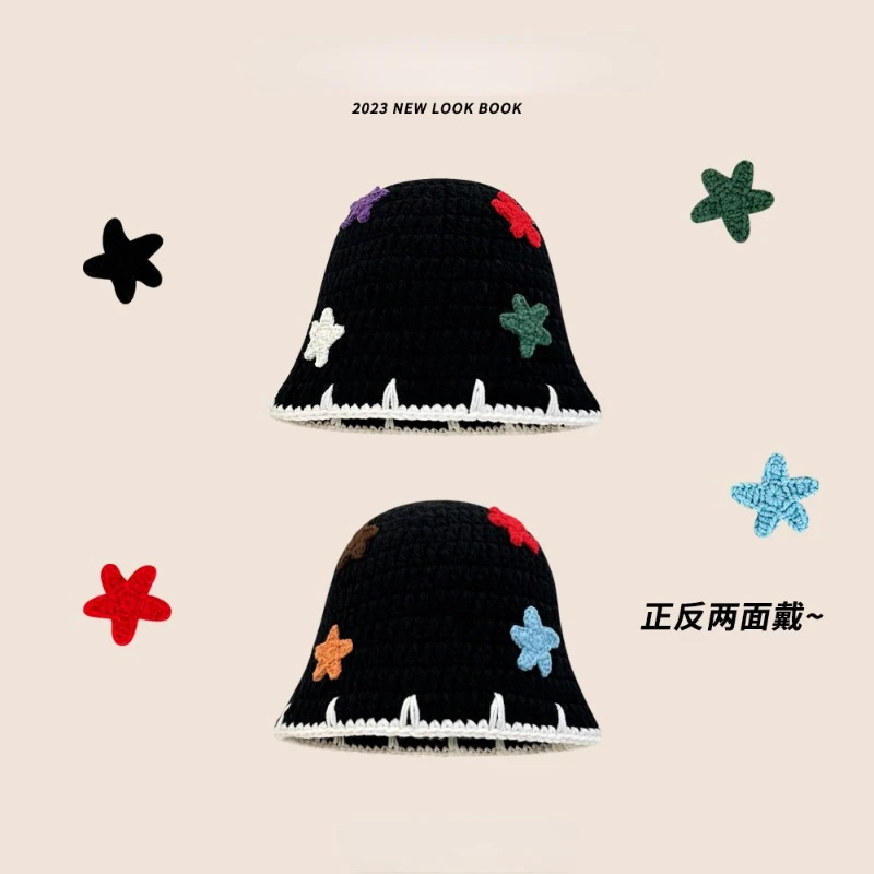 

Новая японская Милая вязаная крючком шапка рыбака ручной работы со звездами Женская осенне-зимняя уличная теплая универсальная модная шапка для раковины