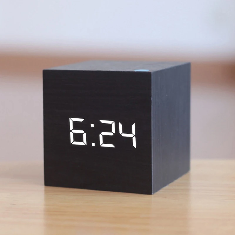 

New Qualified Digital Wooden LED Alarm Clock Wood Retro Glow Clock Desktop Table Decor Voice Control Snooze Function Desk Tools