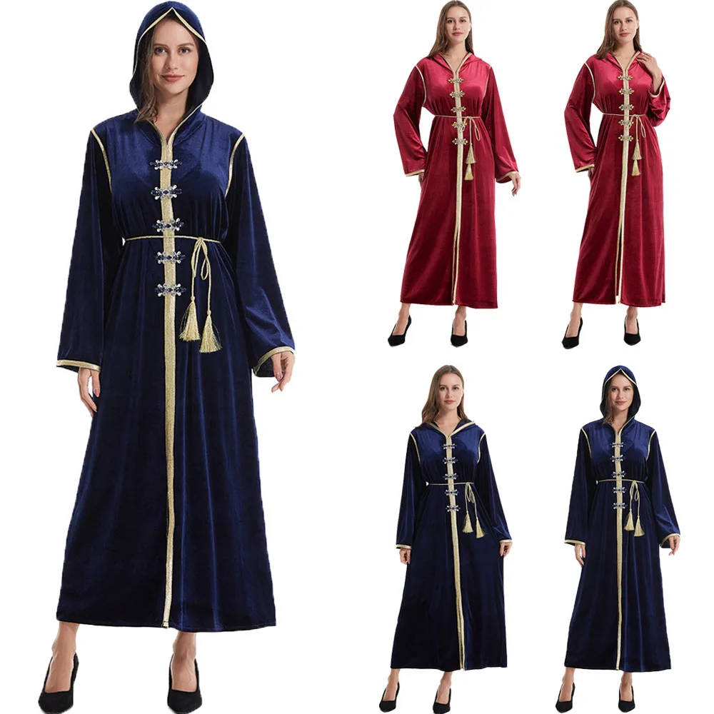 

Женское бархатное платье-макси, роскошное синее платье ручной работы с бриллиантами