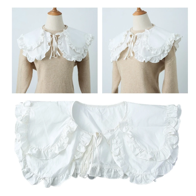 

Women Large Lapel for Doll False Collar Shawl Layer Tiered Ruffled Trim Scarf