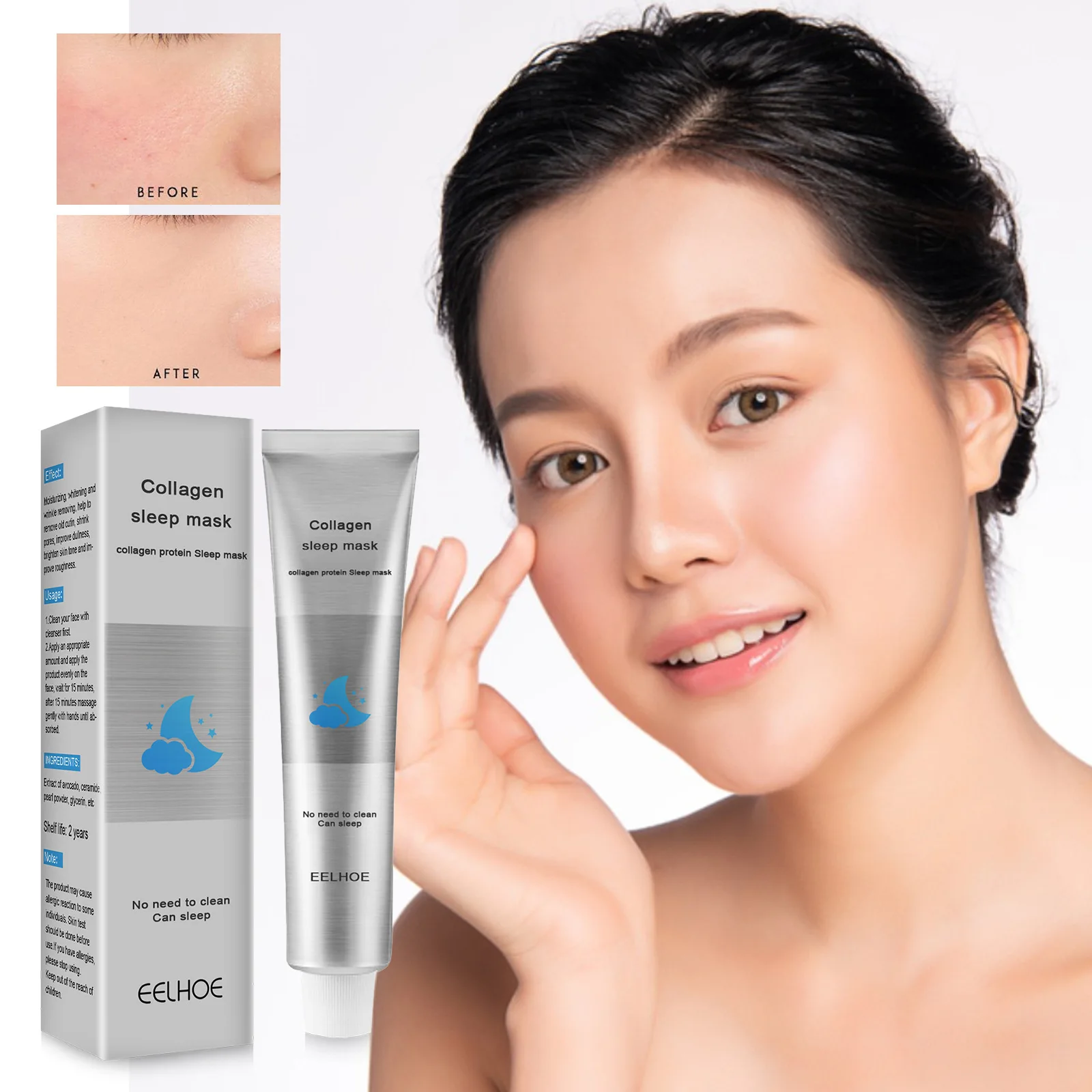 

Collagen Sleeping Face Mask Oil Control Shrink Pores Lifting Firming Repairing Anti Aging Anti Wrinkle Skin Rejuvenation 100g