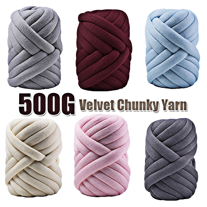 0.5kg 500g Velvet Chunky Yarn Cotton Tube Merino Wool Alternative DIY Bulky Arm Knitting Blanket Hand Knitting Spin Super Thick