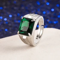 trendy silver color men rings geometric blue green gems zircon jewelry accessory for male engagement wedding party gifts